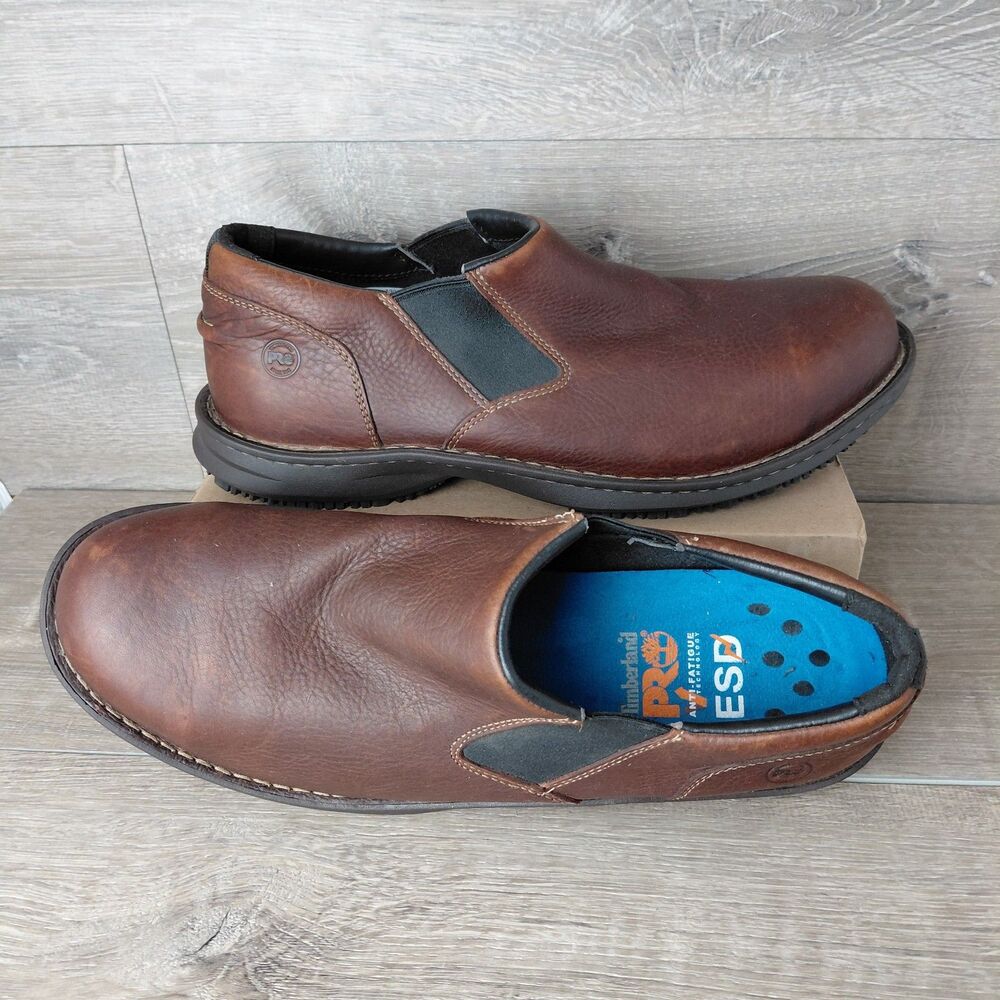 Timberland PRO Shoes Mens 13 Brown Gladstone Leather Steel Toe Slip On Work Boot